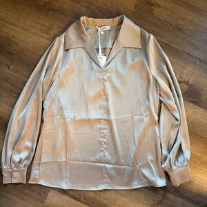 NWT - Grace Karin - Chic Satin Blouse in Beige